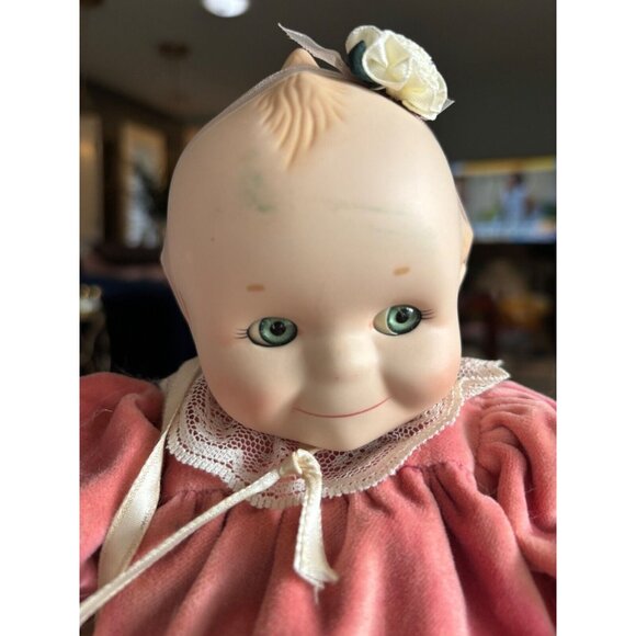VTG Kewpie Doll '97 Pink Velvet Dress, Lace Trim Jesco 12" w/ Stand Danbury Mint - Picture 1 of 7